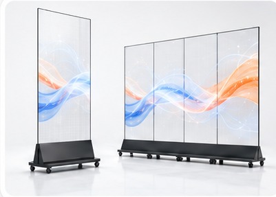 Portable Media Glass freestanding transparent display