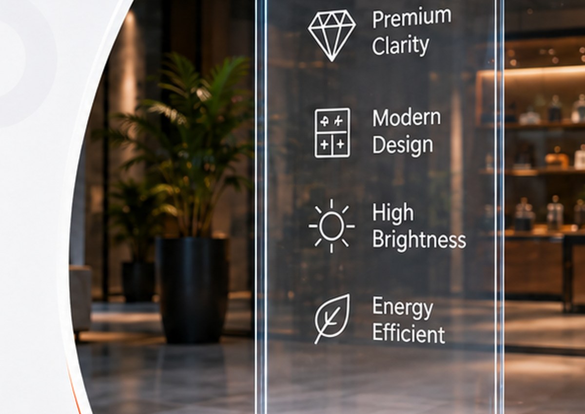 Portable Media Glass freestanding transparent display